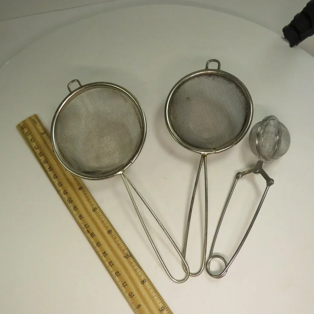 Fine Mesh Strainers (3) in three sizes Metal Handles Kitchen / Craft Tools